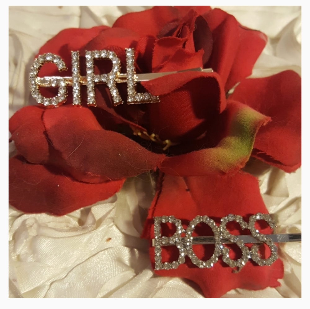 Rhinestone GIRL & BOSS Hair Clips Statement Barrettes.